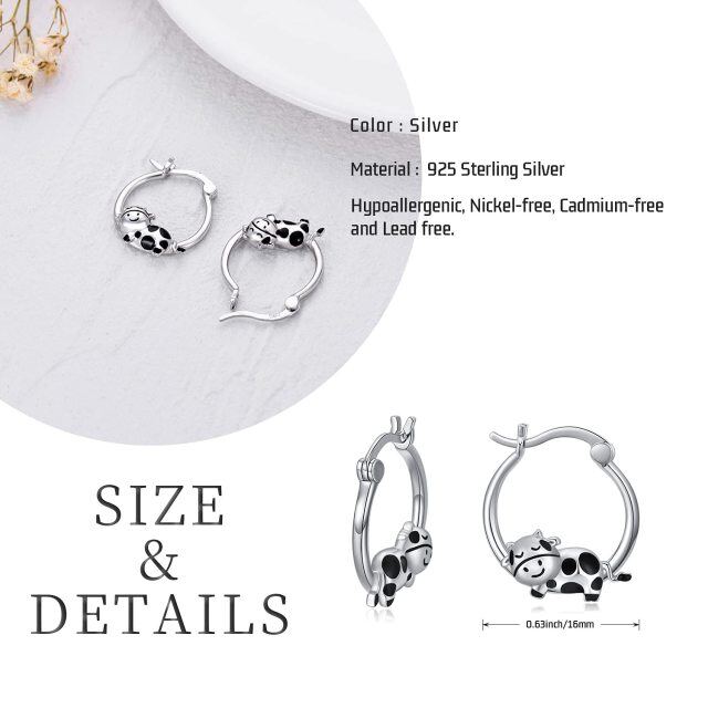 Sterling Silver Cow Hoop Earrings-6