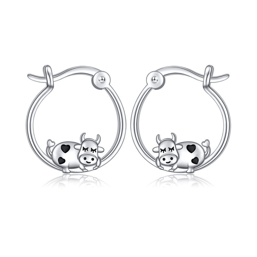 Sterling Silver Cow Hoop Earrings-1