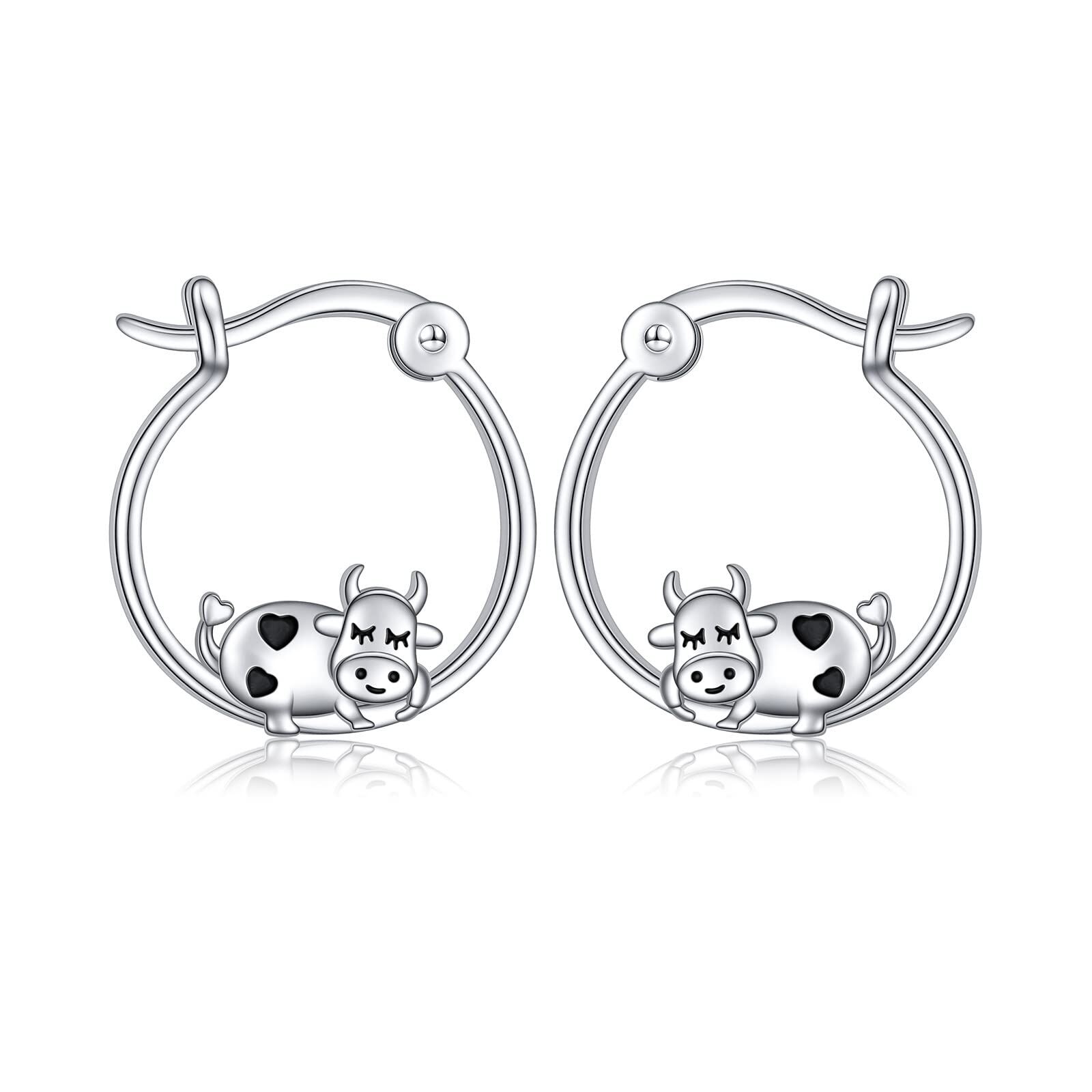 Sterling Silver Cow Hoop Earrings-3