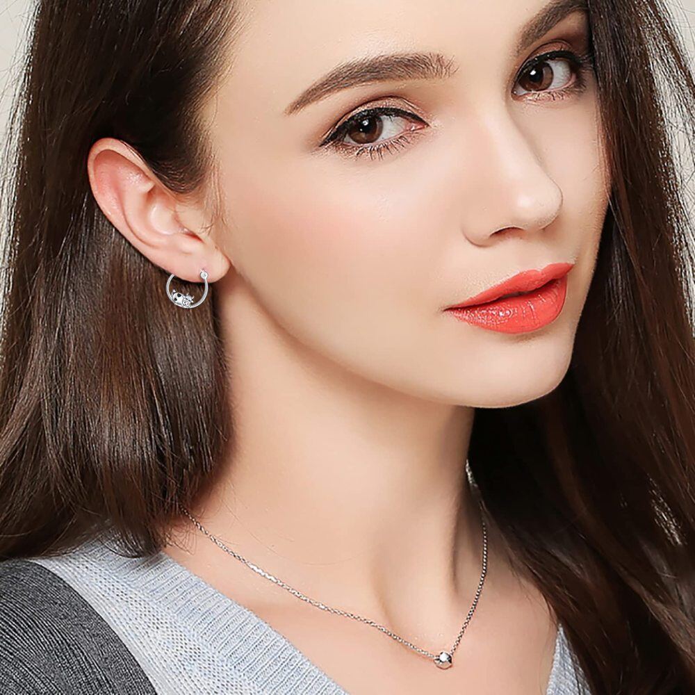 Sterling Silver Cow Hoop Earrings-2