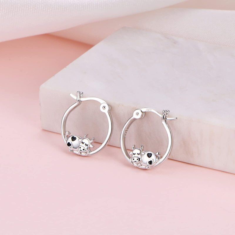 Sterling Silver Cow Hoop Earrings-3