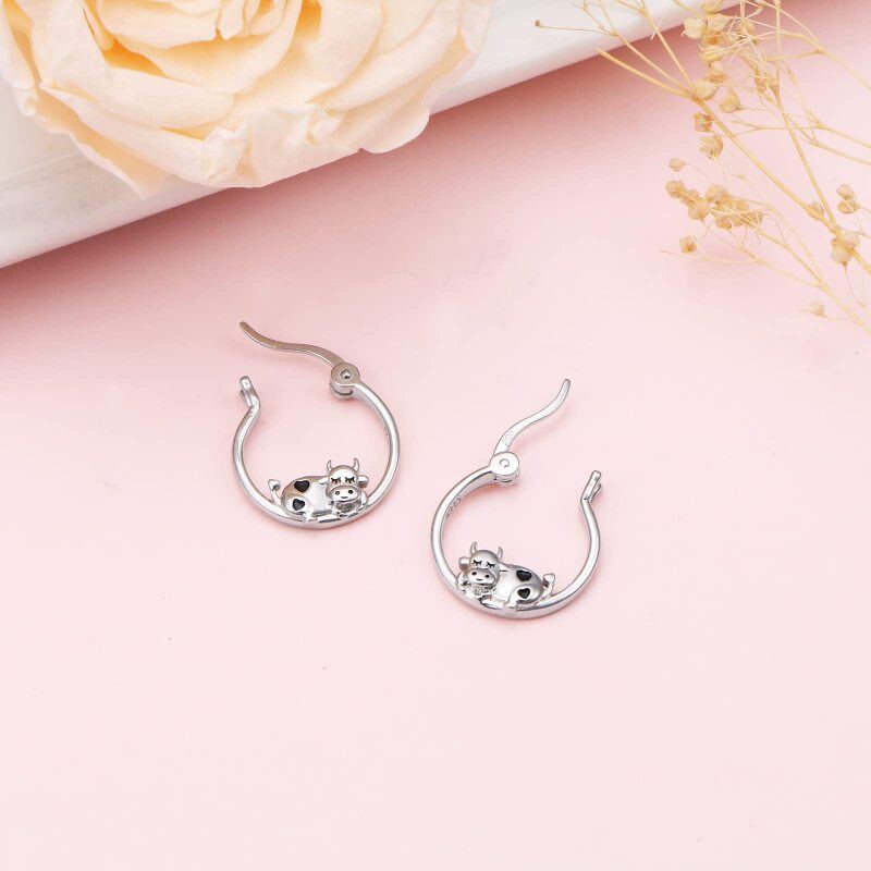 Sterling Silver Cow Hoop Earrings-4