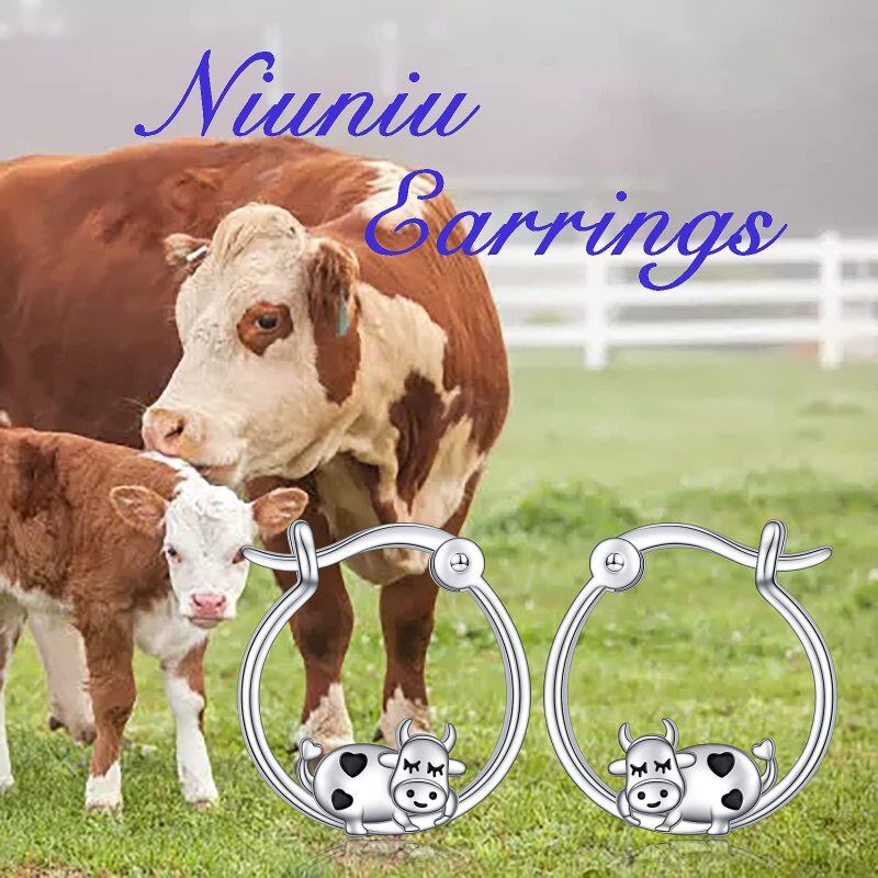 Sterling Silver Cow Hoop Earrings-5