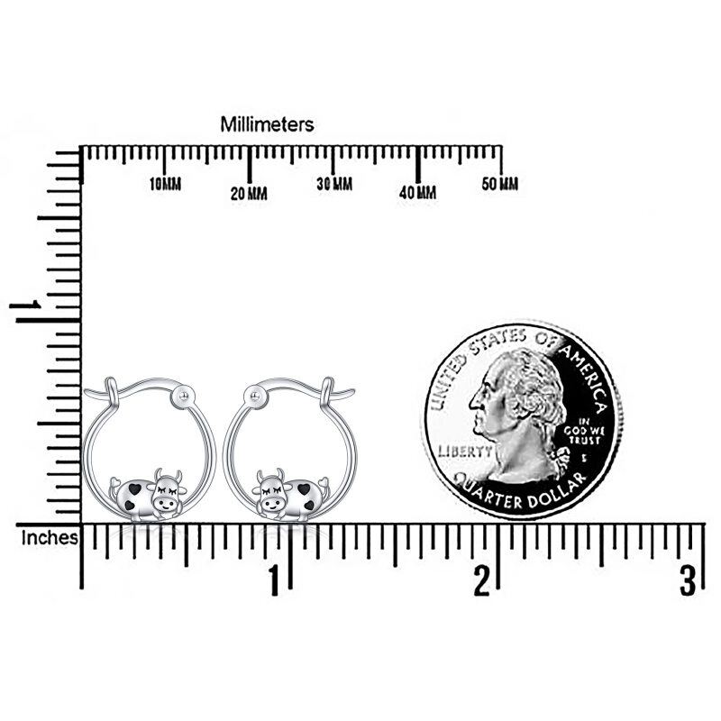 Sterling Silver Cow Hoop Earrings-6