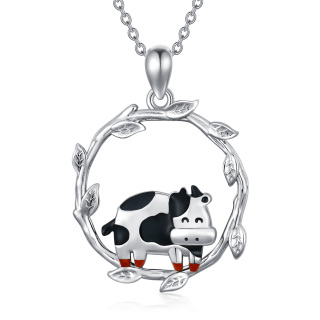 Sterling Silver Cow & Leaves Pendant Necklace-4