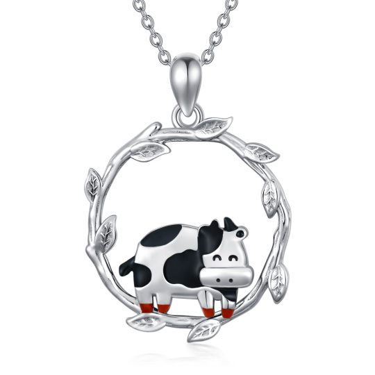 Collana con ciondolo a forma di mucca e foglie in argento sterling