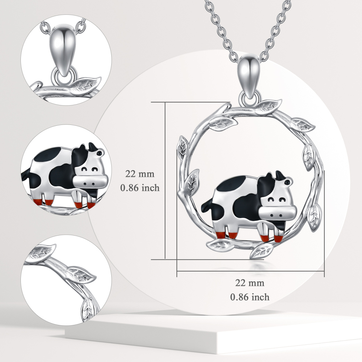 Collier pendentif feuilles de vache en argent sterling-4