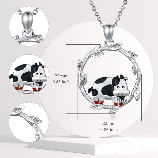 Sterling Silver Cow & Leaves Pendant Necklace-4