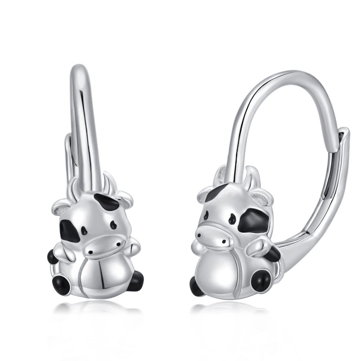 Sterling Silver Cow Lever-back Earrings-1