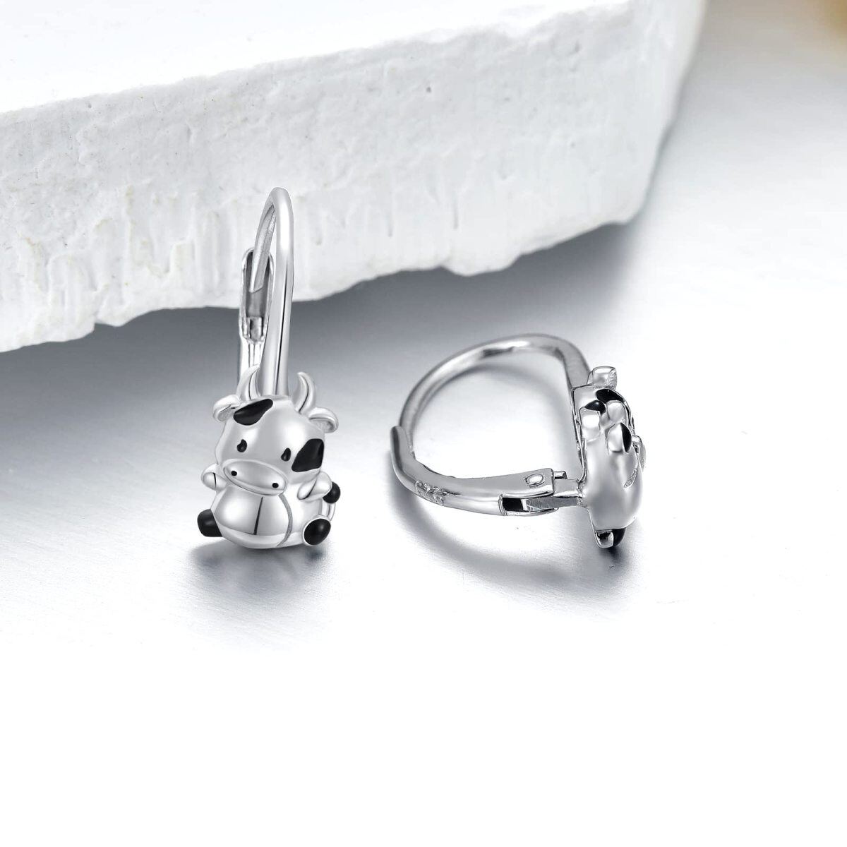 Sterling Silver Cow Lever-back Earrings Gift for Daughter-3