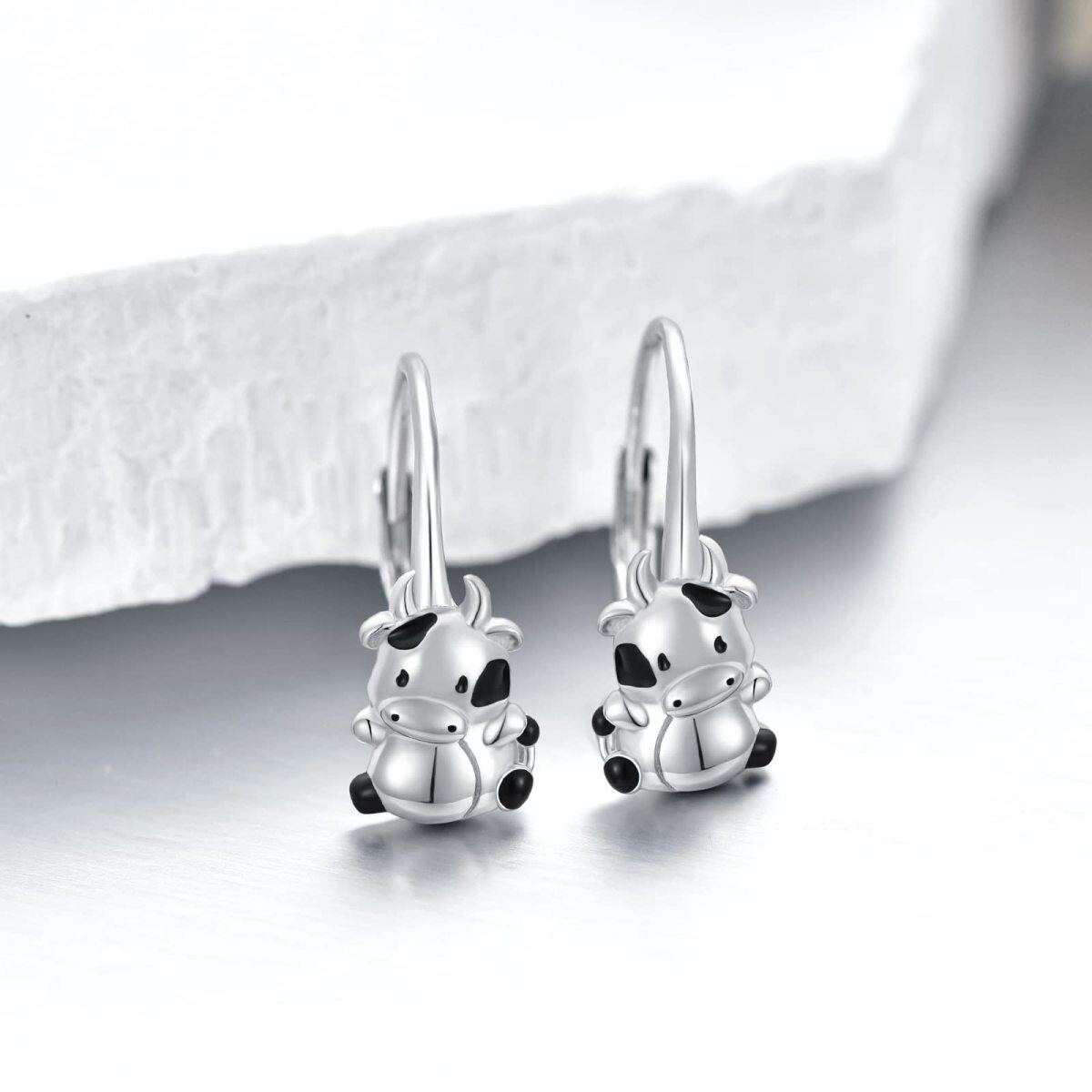 Sterling Silver Cow Lever-back Earrings Gift for Daughter-4