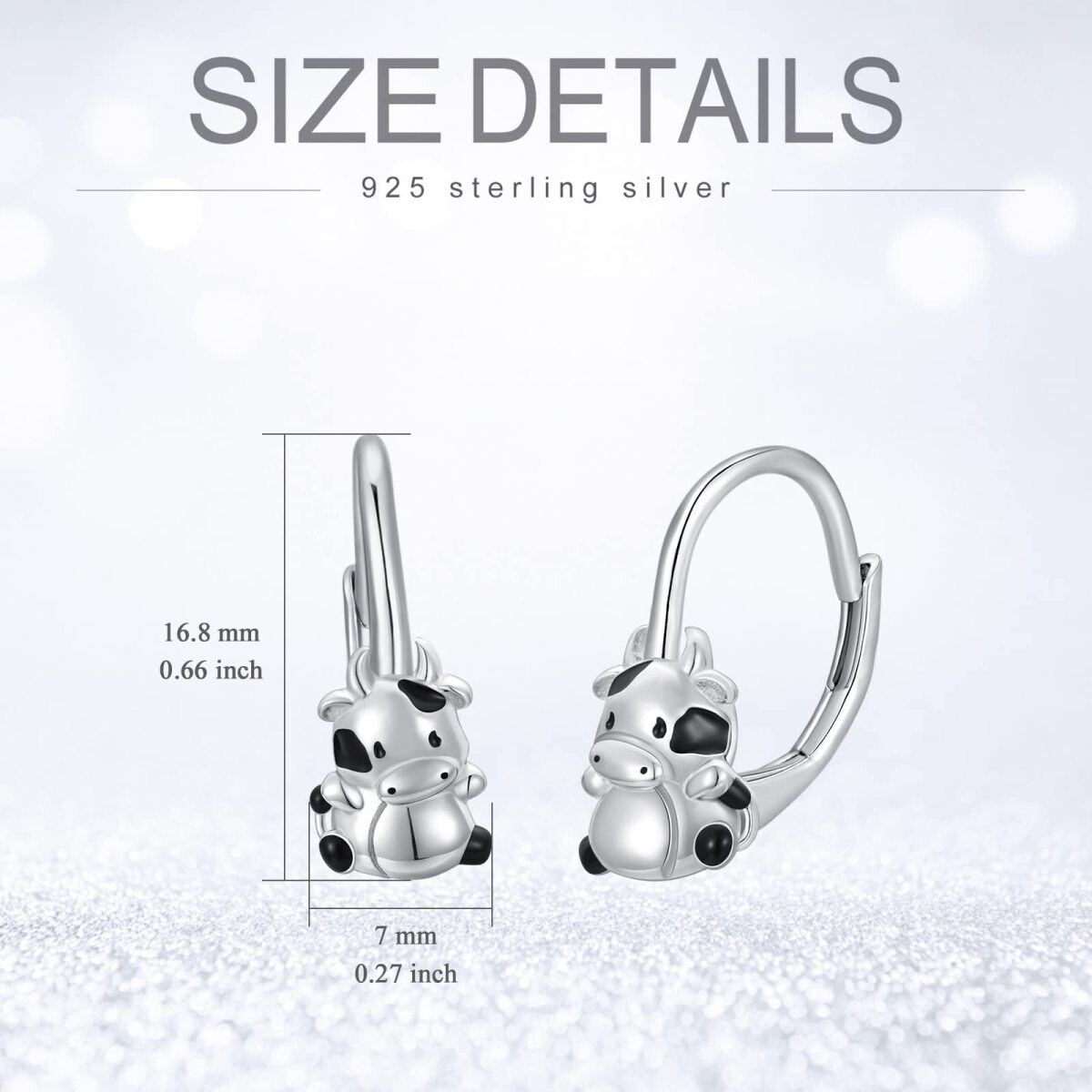 Boucles d'oreilles en Argent Sterling Cow Lever-back Cadeau pour Fille-5