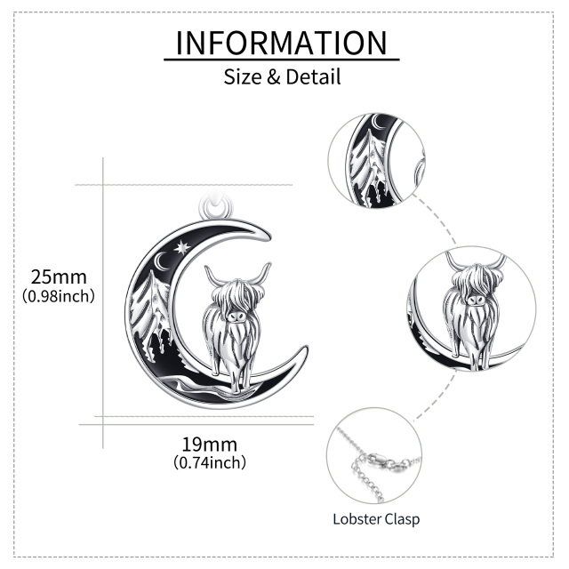 Halskette mit Anhänger „Kuh, Mond, Berge“ aus Sterlingsilber-5