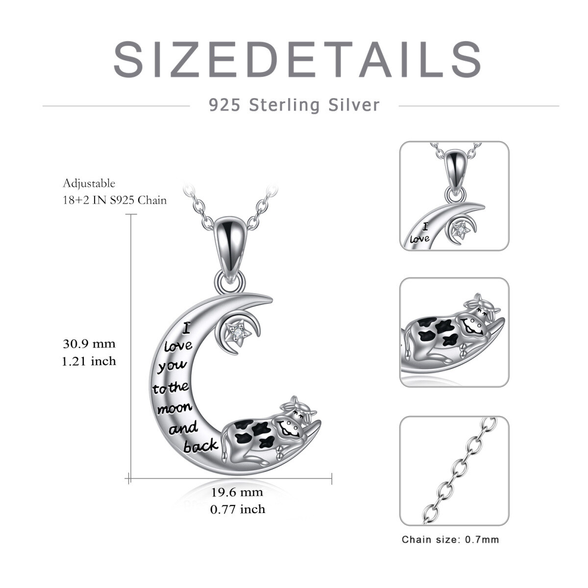 Sterling zilveren cubic zirkonia koe en maan hanger ketting-4