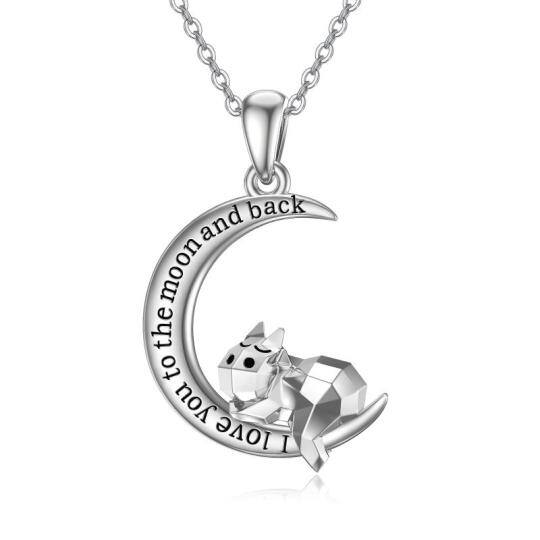 Collana con ciondolo a forma di mucca e luna in argento 925 con parola incisa