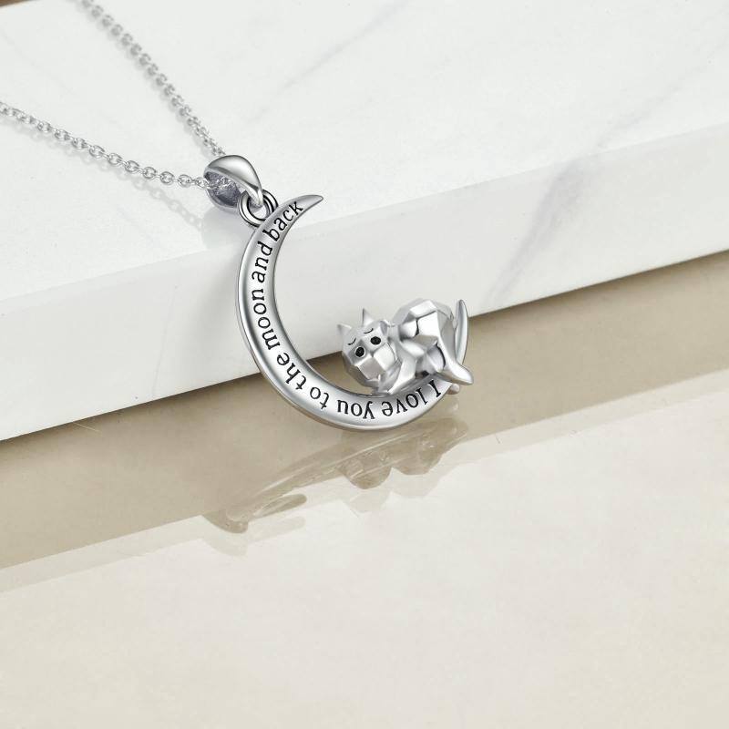 Collana con ciondolo a forma di mucca e luna in argento 925 con parola incisa-3