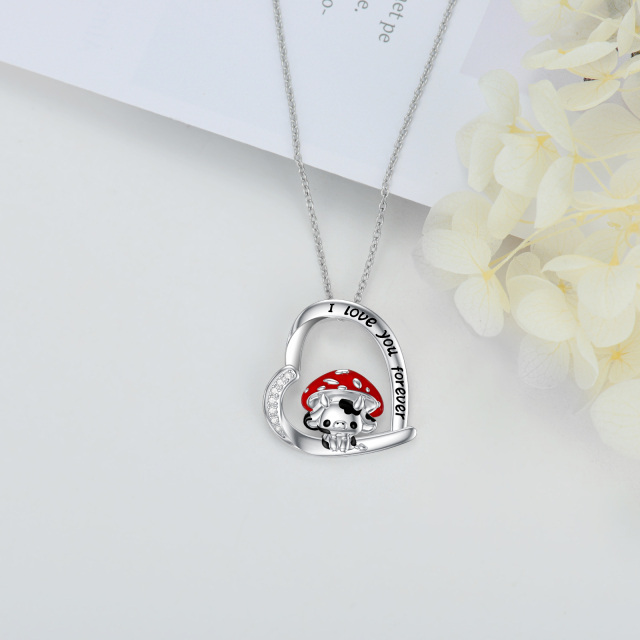 Sterling Silver Cow & Mushroom Pendant Necklace with Engraved Word-4