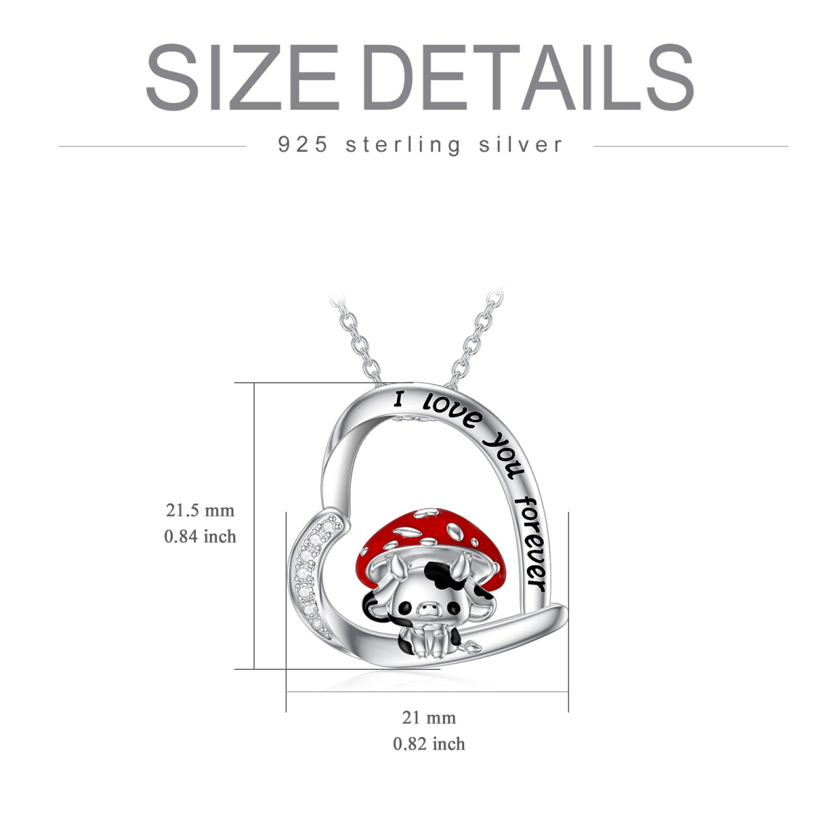 Collier pendentif en forme de champignon de vache en argent sterling avec mot gravé-5