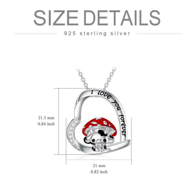 Sterling Silver Cow & Mushroom Pendant Necklace with Engraved Word-5