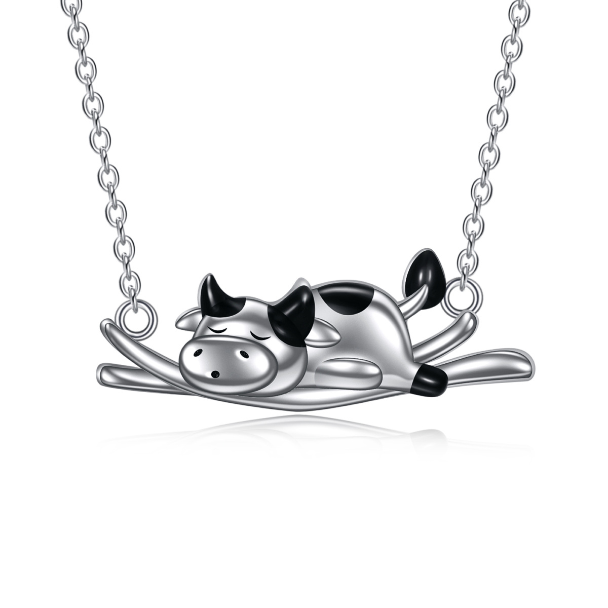 Sterling Silver Cow on Branch Pendant Necklace-1