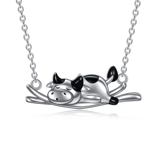 Collana con ciondolo a forma di mucca su ramo in argento sterling