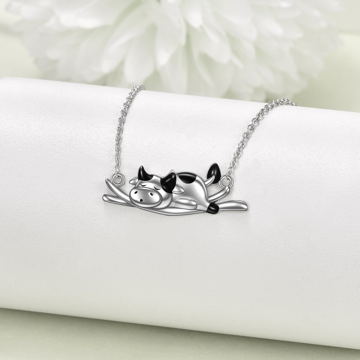 Collier en argent sterling avec pendentif vache sur branche-3