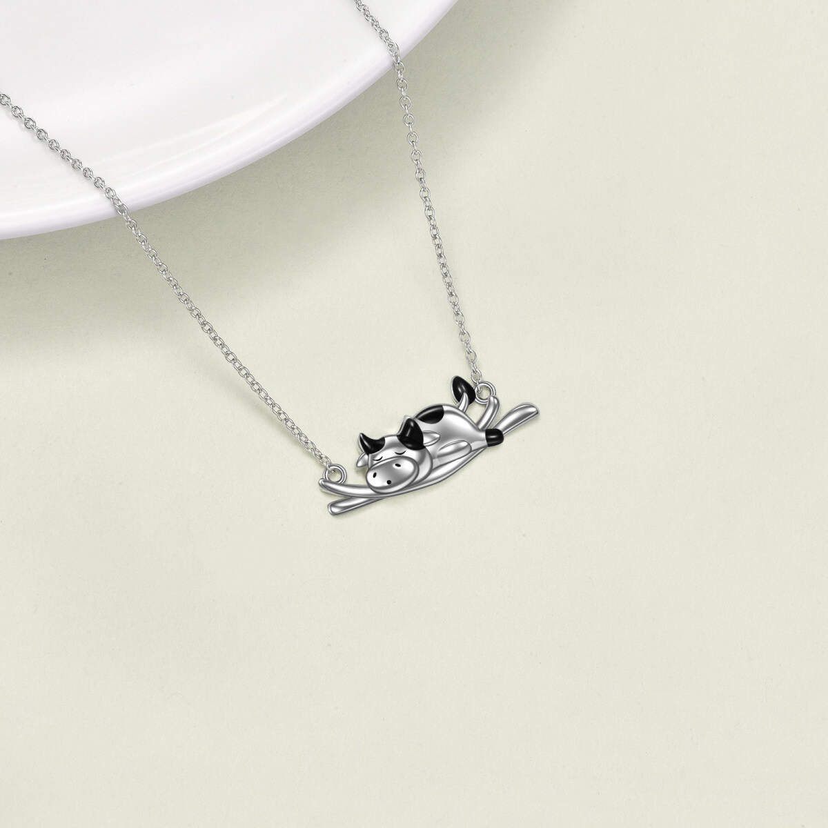 Sterling Silver Cow on Branch Pendant Necklace-4