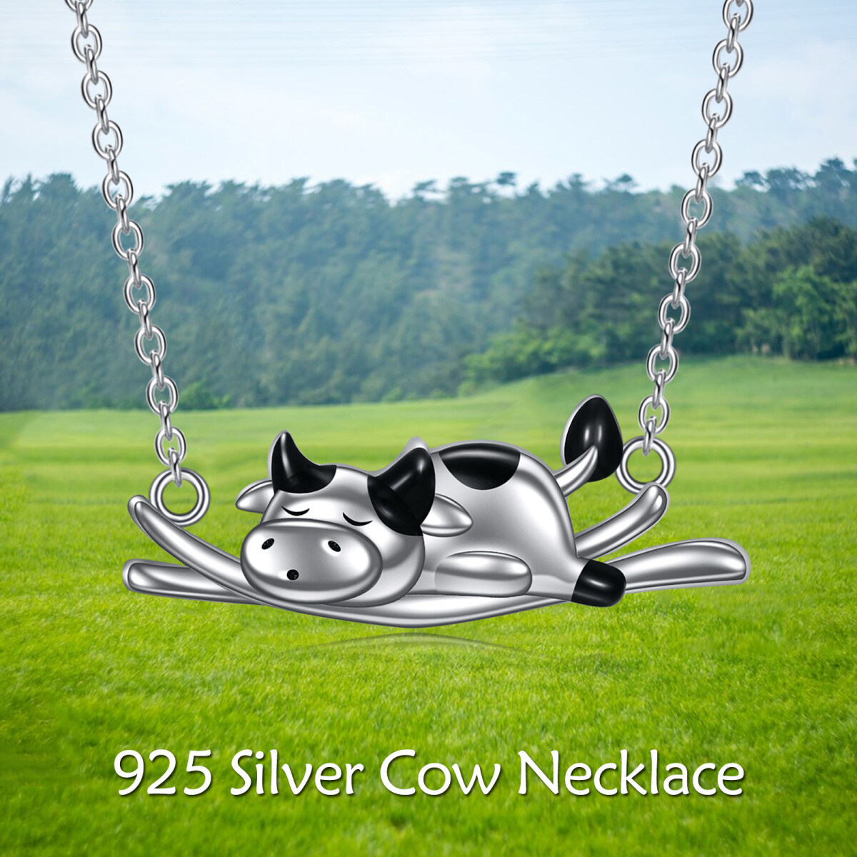 Collier en argent sterling avec pendentif vache sur branche-6