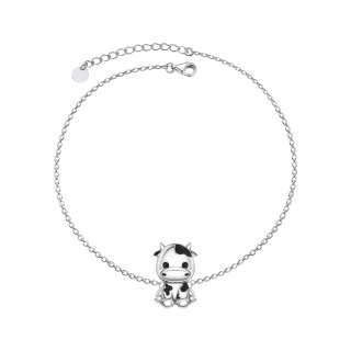 Sterling Silver Cubic Zirconia Cow Pendant Bracelet-21