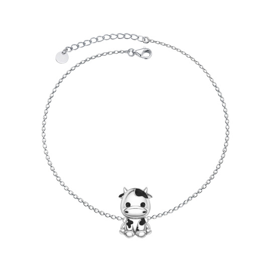 Bracciale con ciondolo a forma di mucca in argento sterling con zirconia cubica