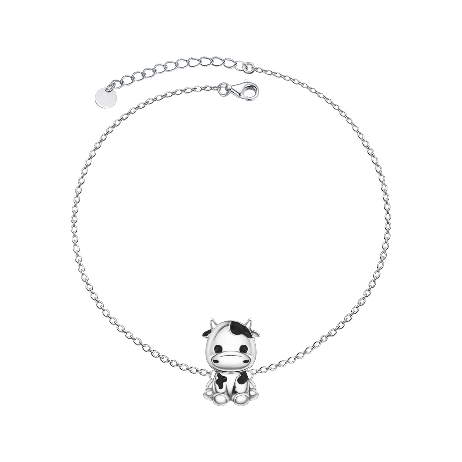 Pulsera de plata de ley con colgante de vaca de circonita cúbica-1