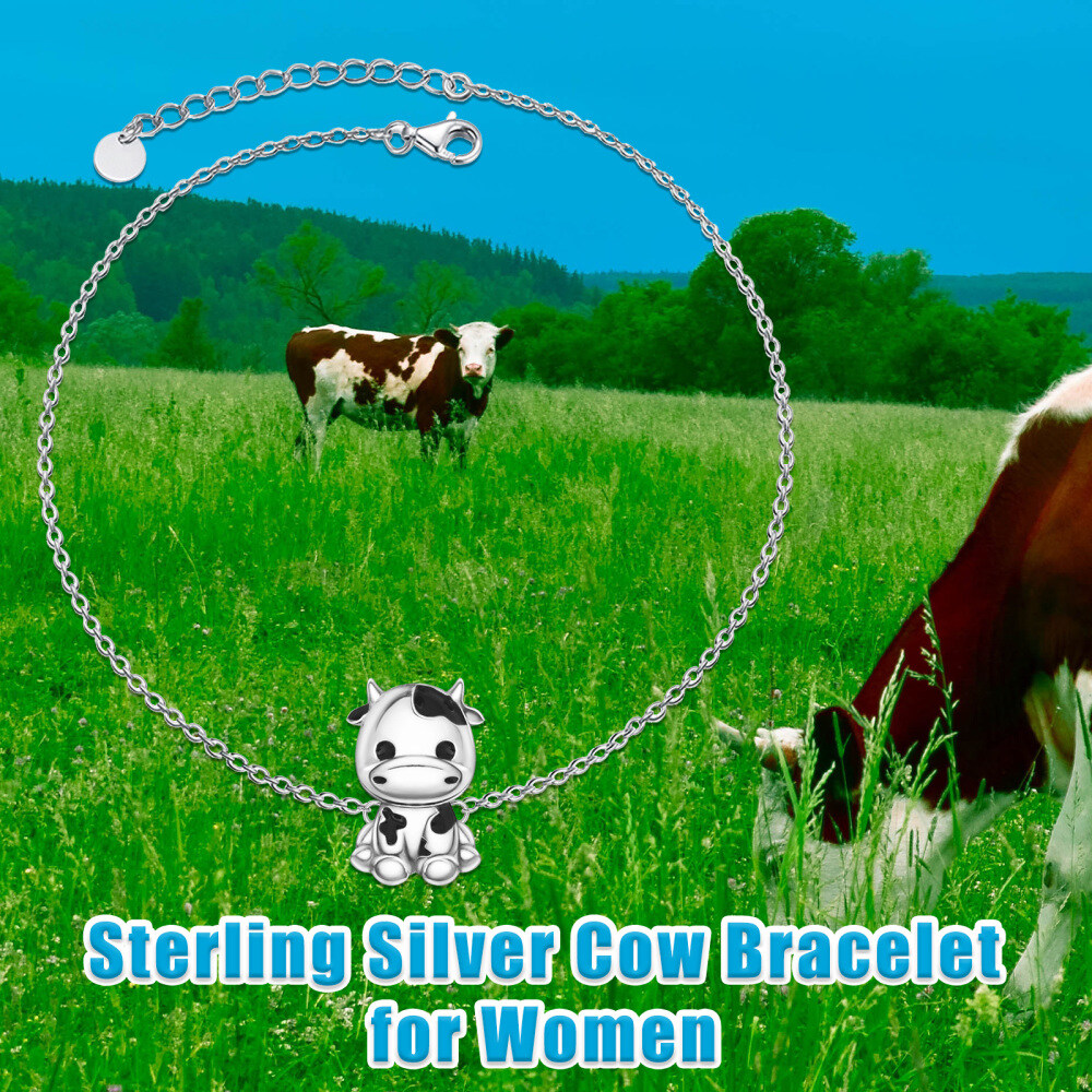 Sterling Silver Cubic Zirconia Cow Charm Bracelet-3