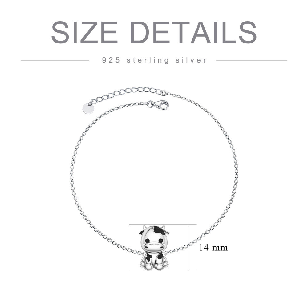 Sterling Silver Cubic Zirconia Cow Charm Bracelet-5