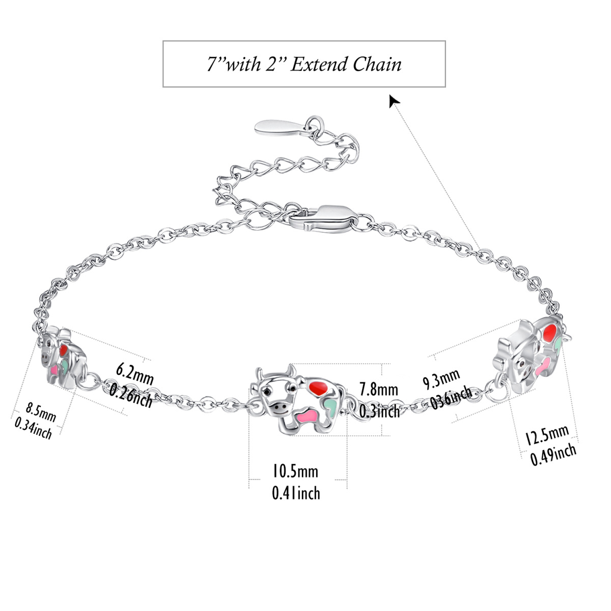 Pulseira com pingente de vaca em prata de lei com zircónias cúbicas-5