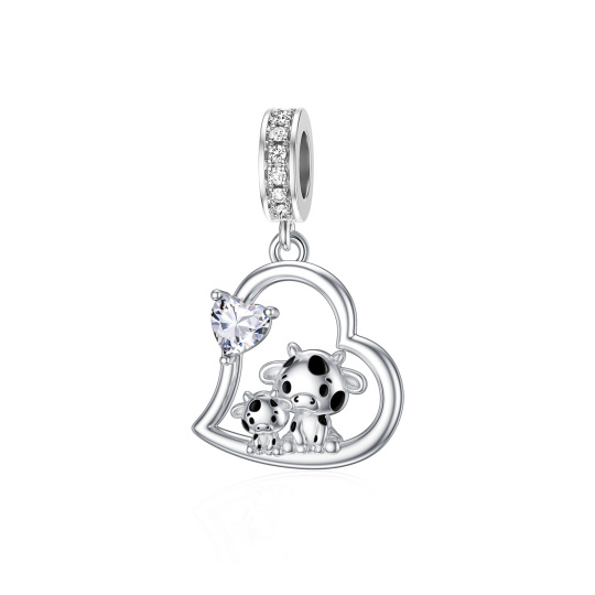 Sterling Silver Cubic Zirconia Cow Pendant Charms