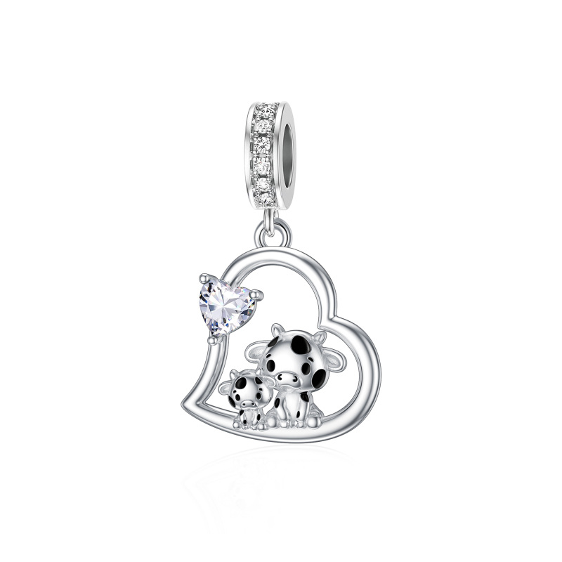 Sterling Silver Cubic Zirconia Cow Pendant Charms-9