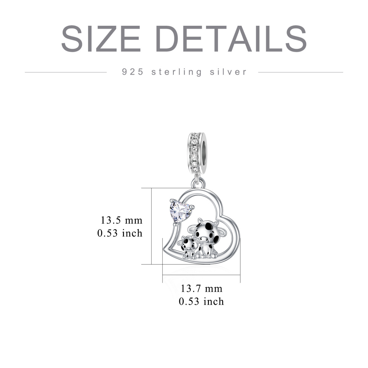 Sterling Silver Cubic Zirconia Cow Pendant Charms-4