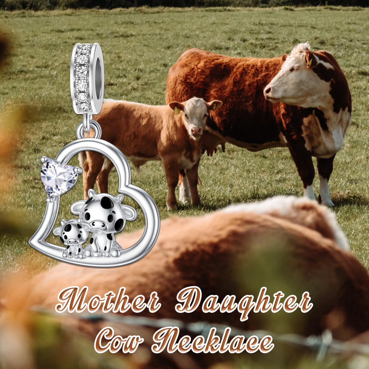 Sterling Silver Cubic Zirconia Cow Pendant Charms-5