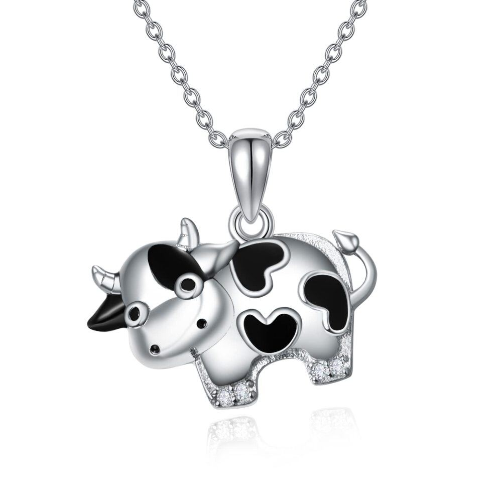 Collier en argent sterling avec pendentif vache Cadeau pour filles-1