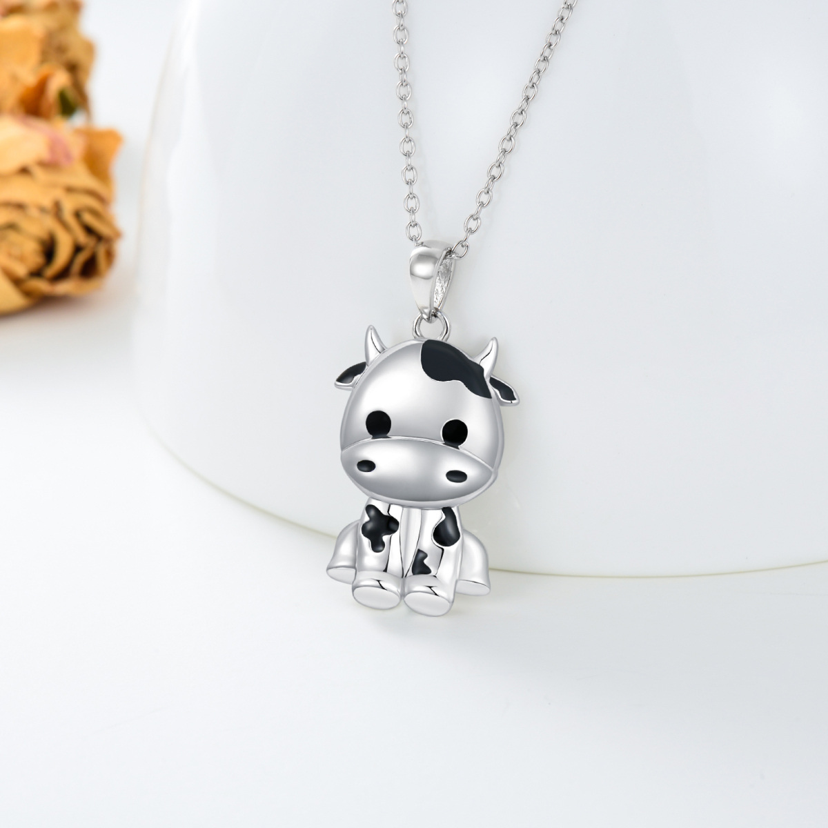 Sterling Silver Cow Pendant Necklace Gift for Her-3