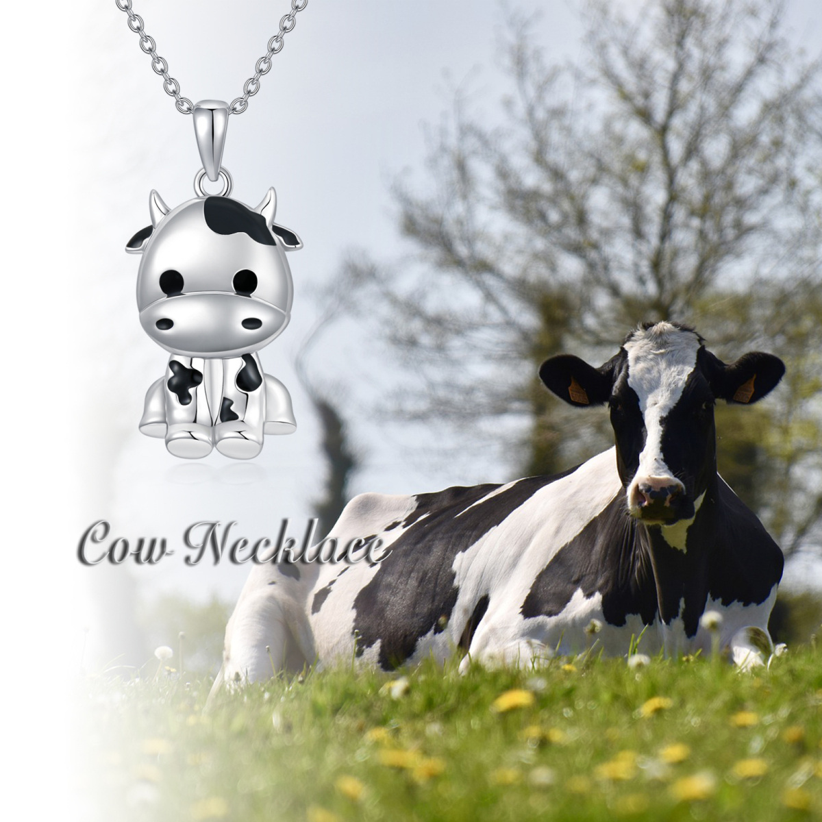 Sterling Silver Cow Pendant Necklace Gift for Her-5