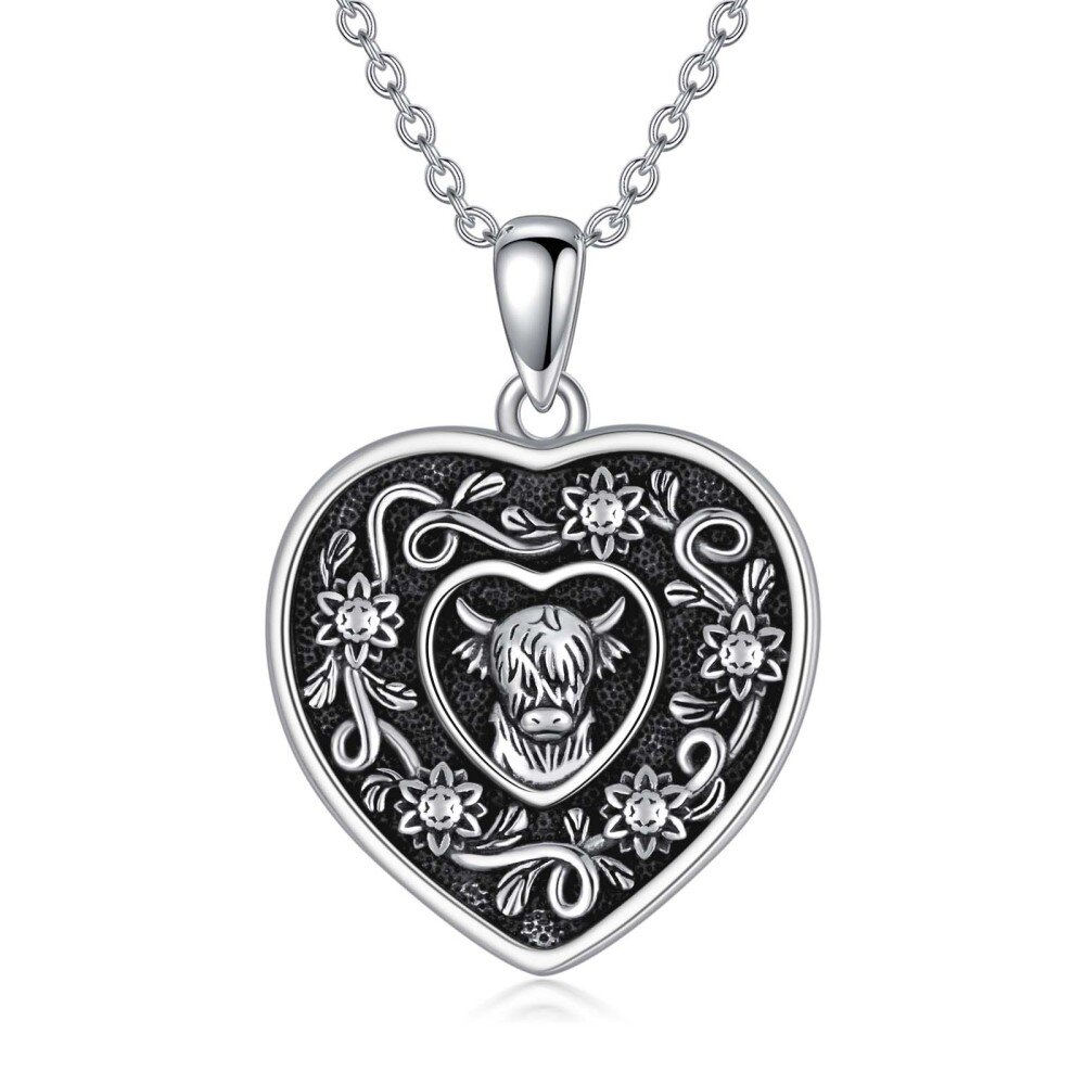 Sterling Silver Cow Pendant Necklace-1