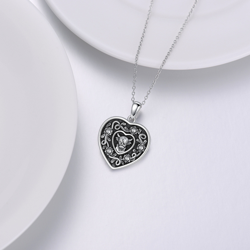 Sterling Silver Cow Pendant Necklace-3