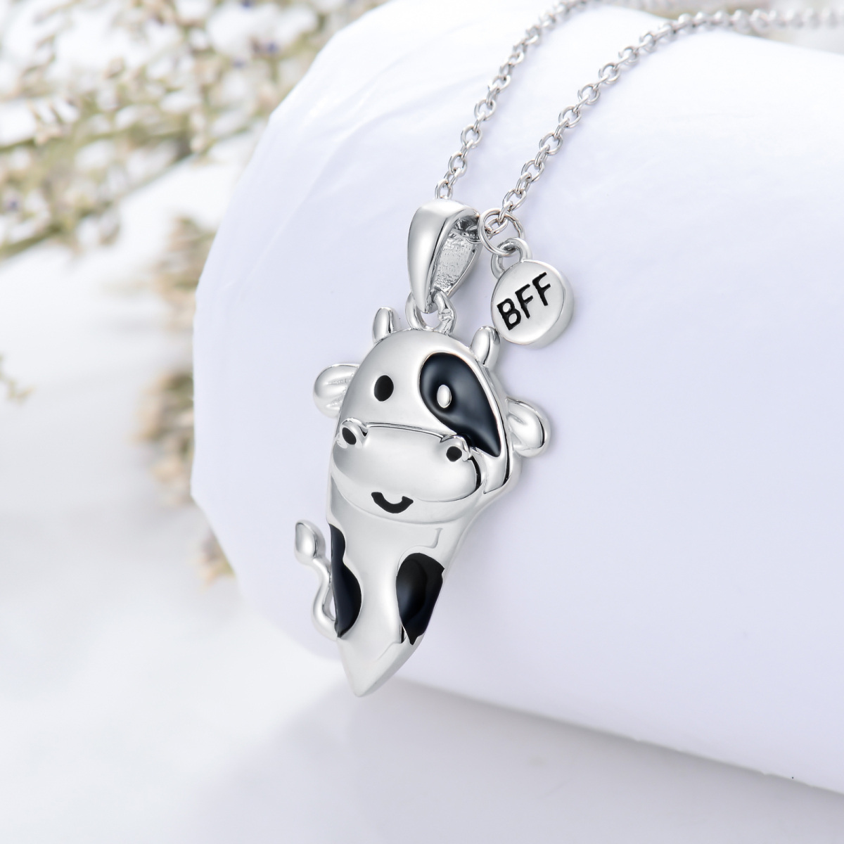 Sterling Silver Cow Pendant Necklace-3