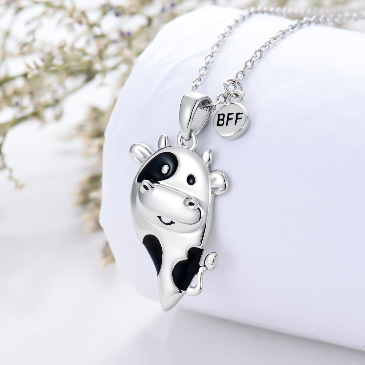 Sterling Silver Cow Pendant Necklace-4