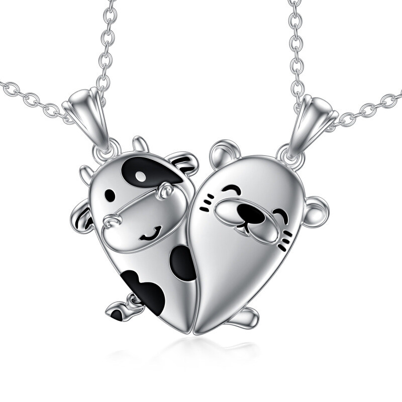 Sterling Silver Cow Pendant Necklace-16