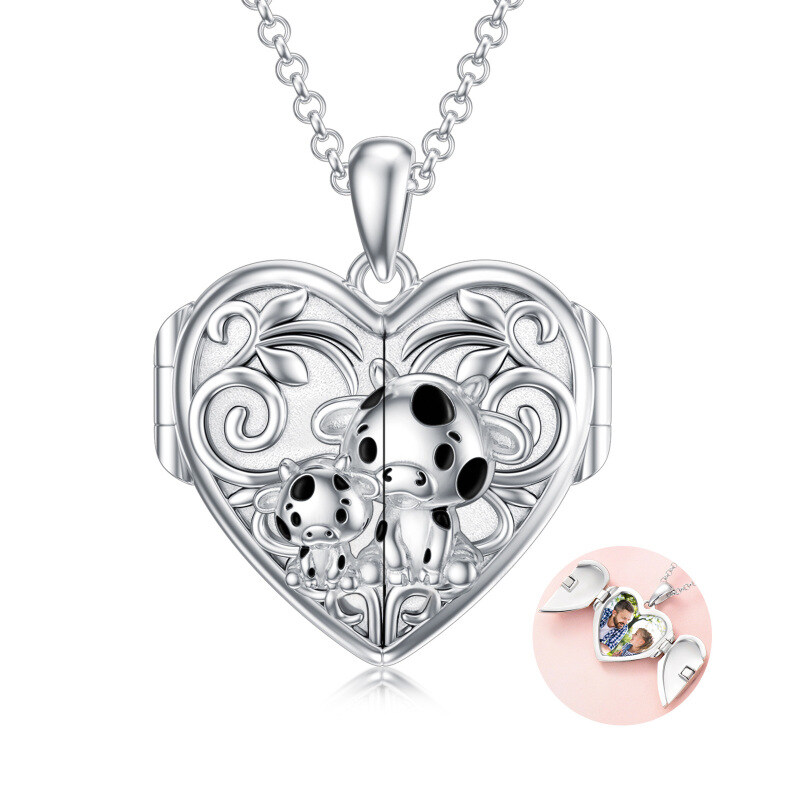 Sterling Silver Cow Personalized Photo Locket Necklace-18