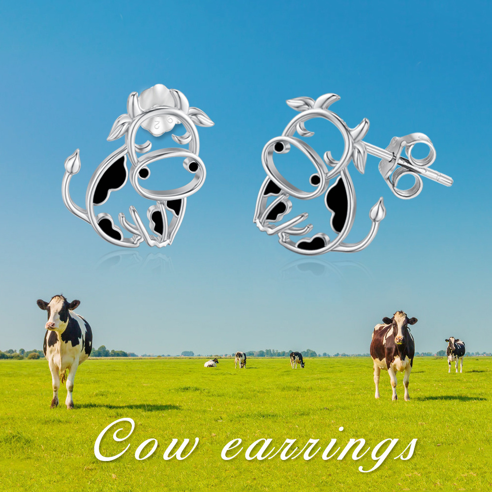 Boucles d'oreilles vache en argent sterling-4