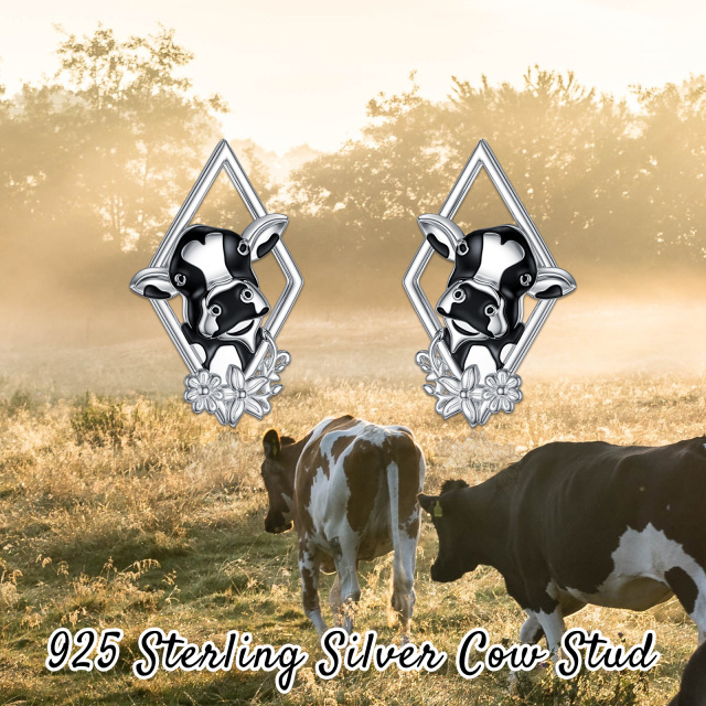 Sterling zilveren koe Stud Oorbellen-4