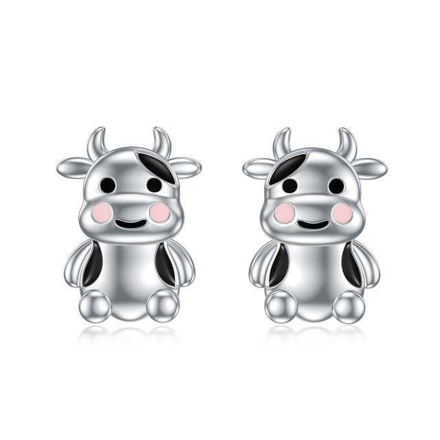 Sterling Silver Cow Stud Earrings-1